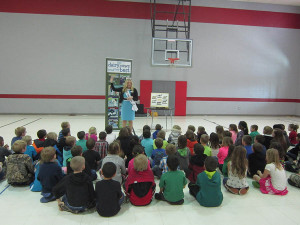 Oregon Dairy Princess Emma Miller at school assembly